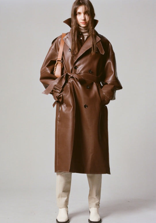Oversized Vegan Leather Trench - Main Image
