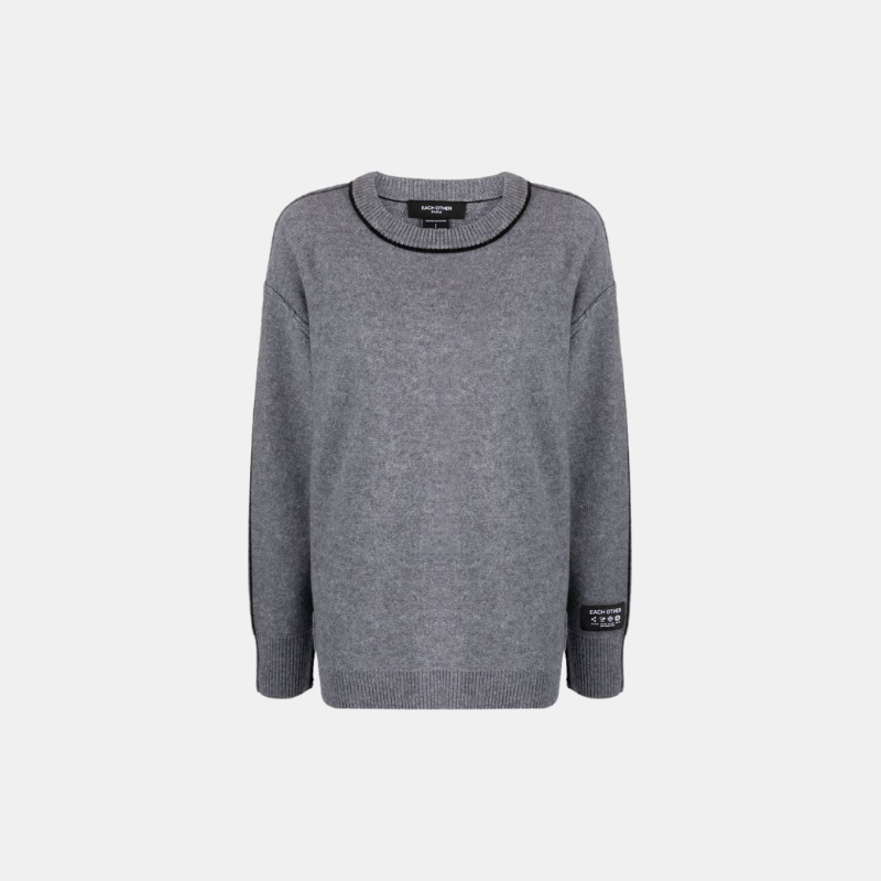 Contrast-stitched Crew Neck Knit Sweater