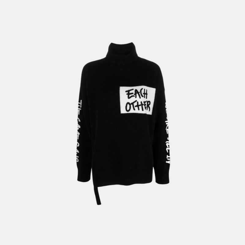 Turtle Neck Knit Sweater with Slogan – Each x Other
