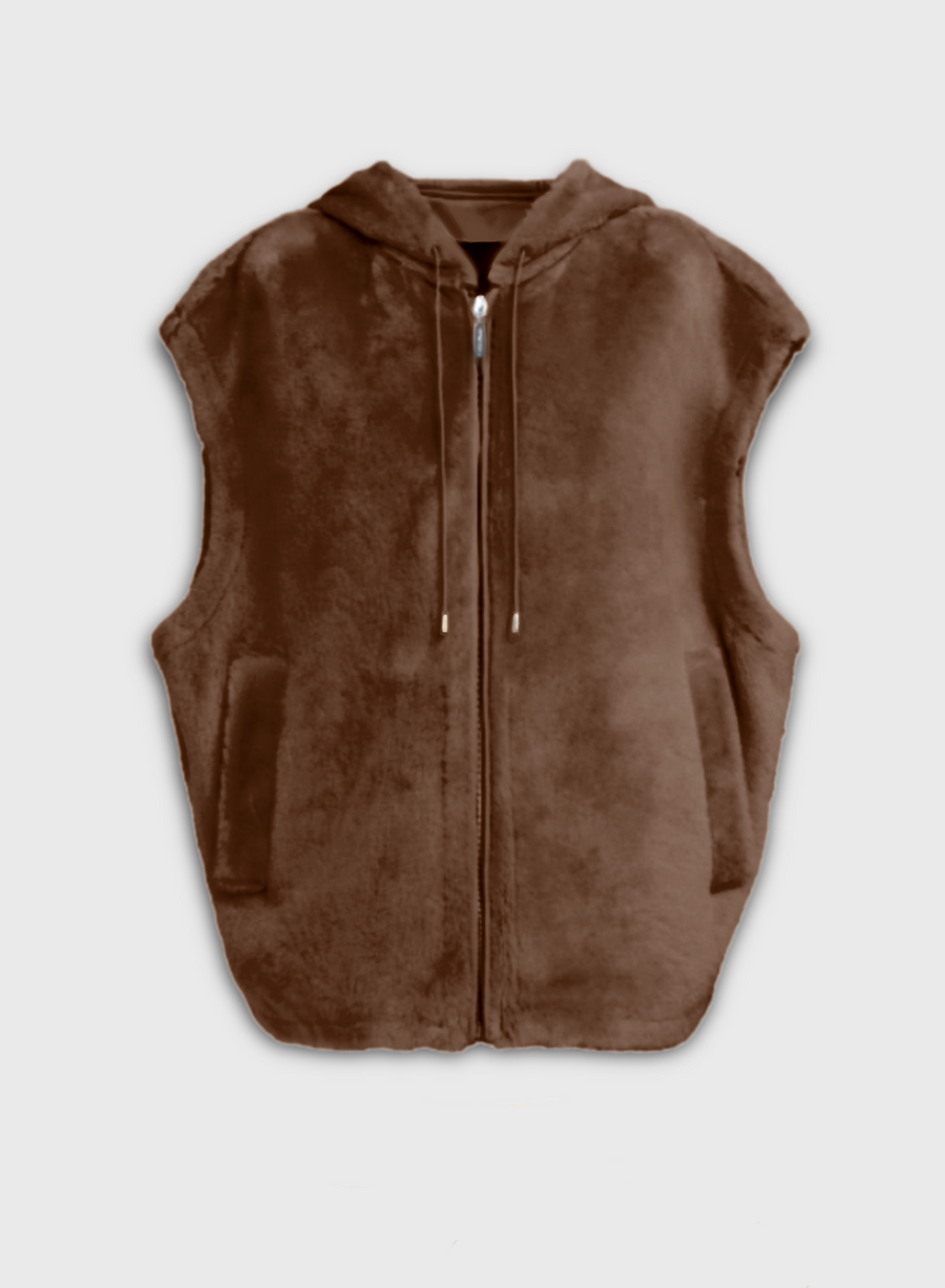 Faux Fur Sleeveless Bomber Jacket