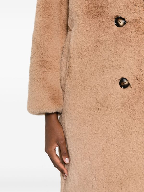 Long Two Tone Double Breasted Faux Fur Coat