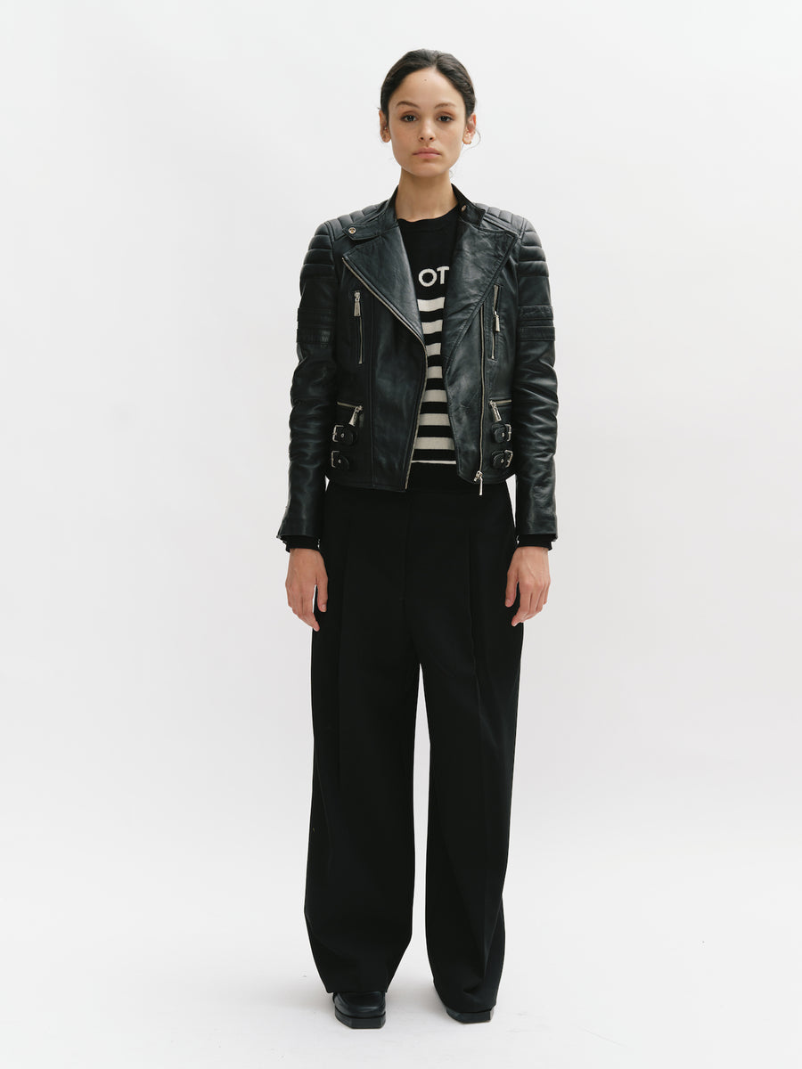 Padded Shoulder Racer Leather Jacket