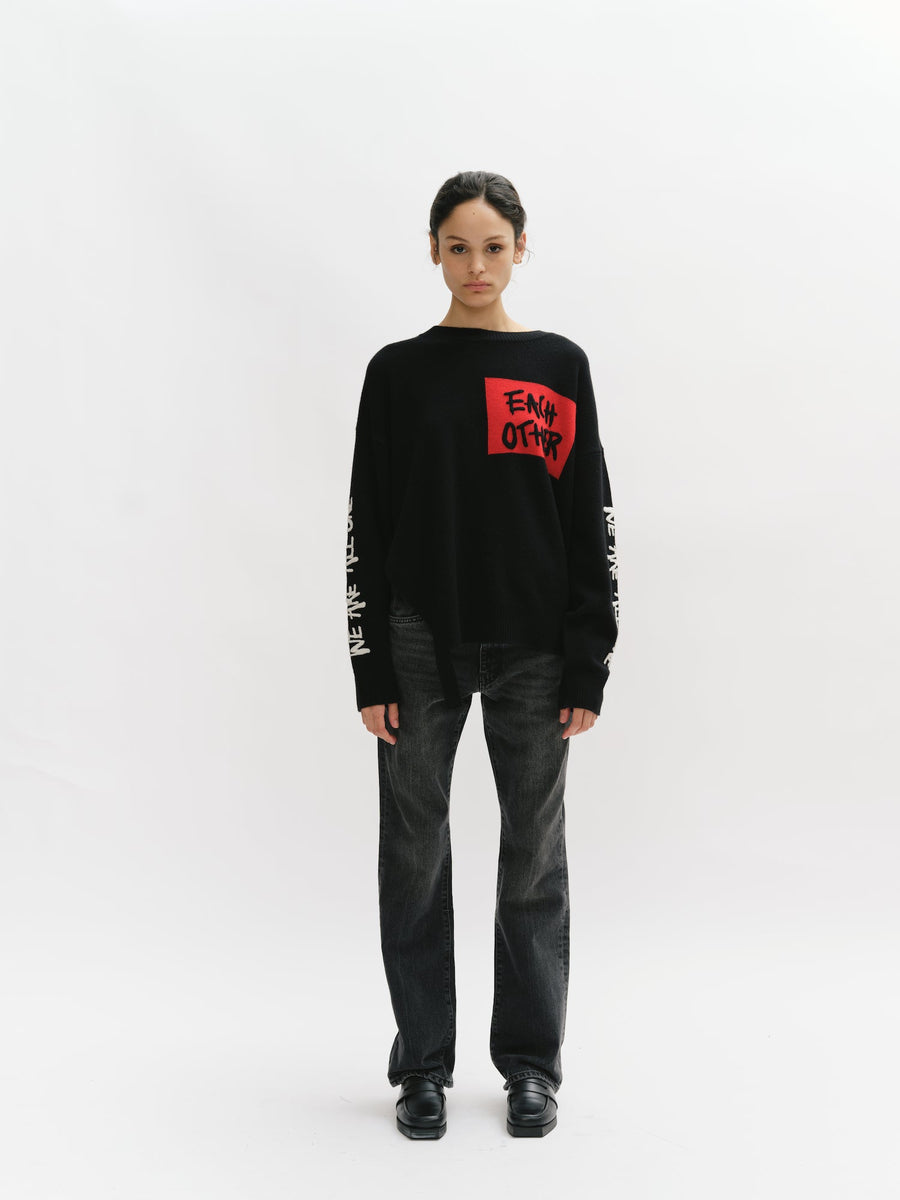 Round Neck Sweater with Slogan