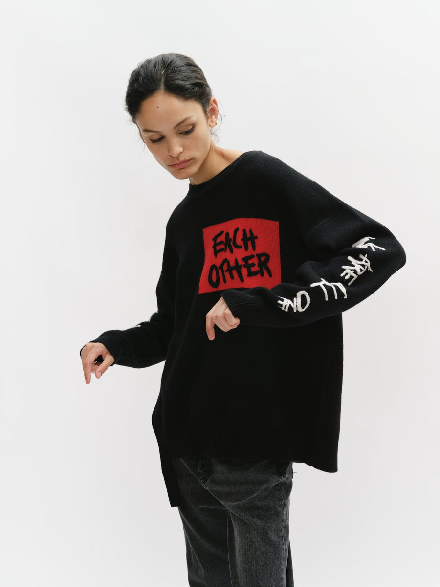 Round Neck Sweater with Slogan