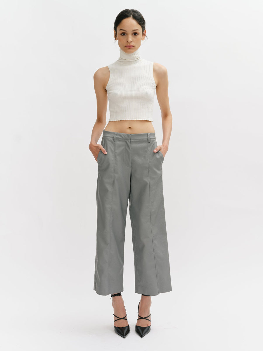 Vegan Leather wide Tailoring Trousers