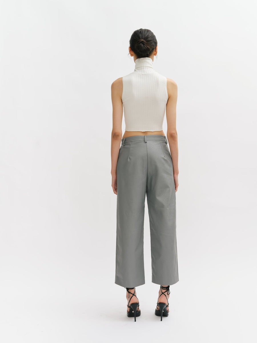 Vegan Leather wide Tailoring Trousers