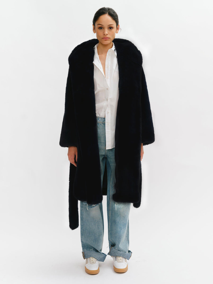 Hooded Long Faux Fur Coat