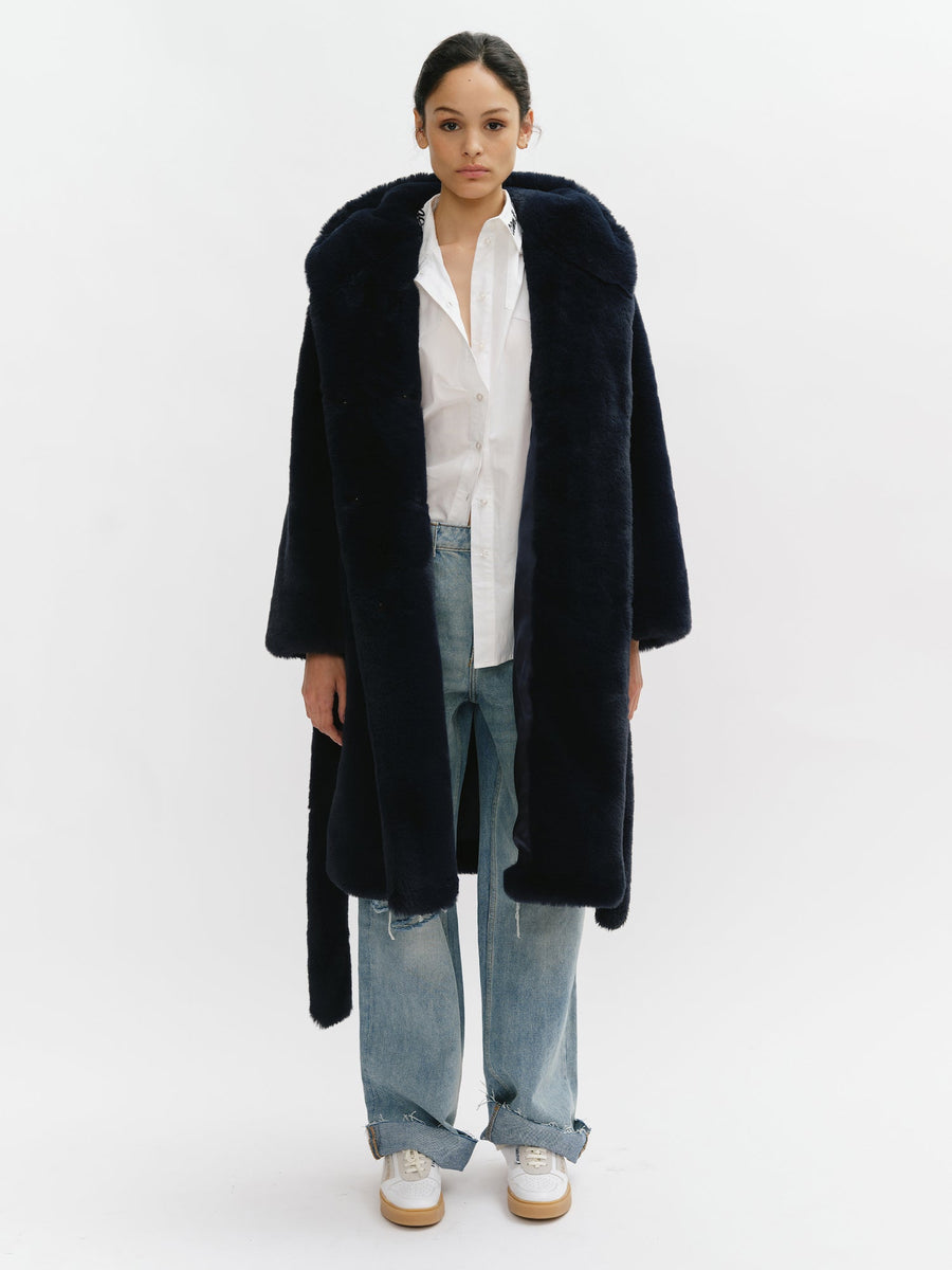 Hooded Long Faux Fur Coat