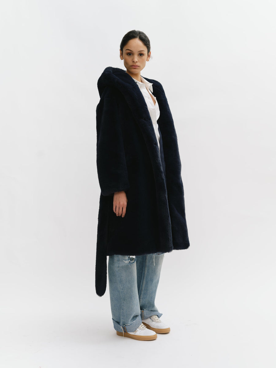 Hooded Long Faux Fur Coat