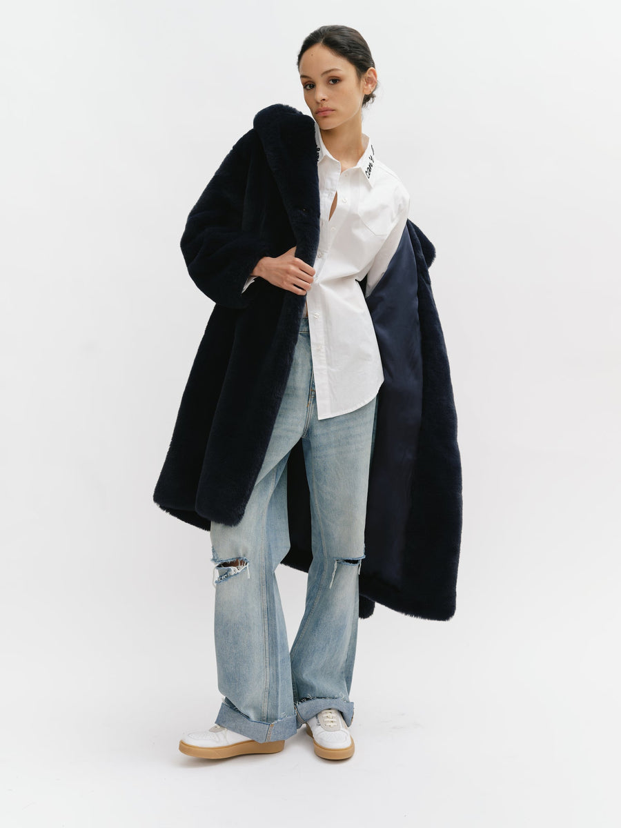 Hooded Long Faux Fur Coat