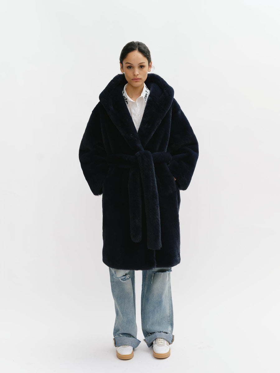 Hooded Long Faux Fur Coat