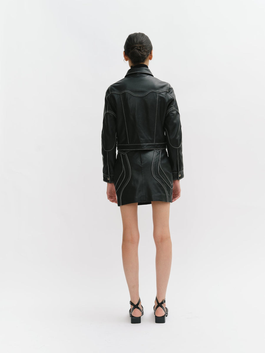 Leather Jacket with Contrasted Stitching Detail
