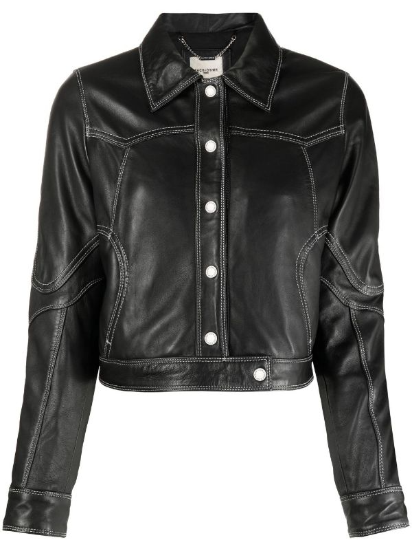 Leather Jacket with Contrasted Stitching Detail