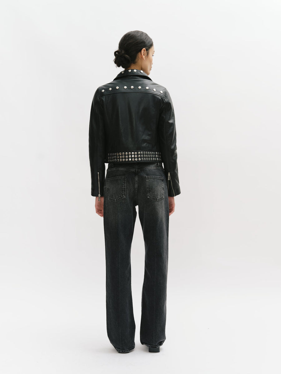 Leather zipped jacket with studs