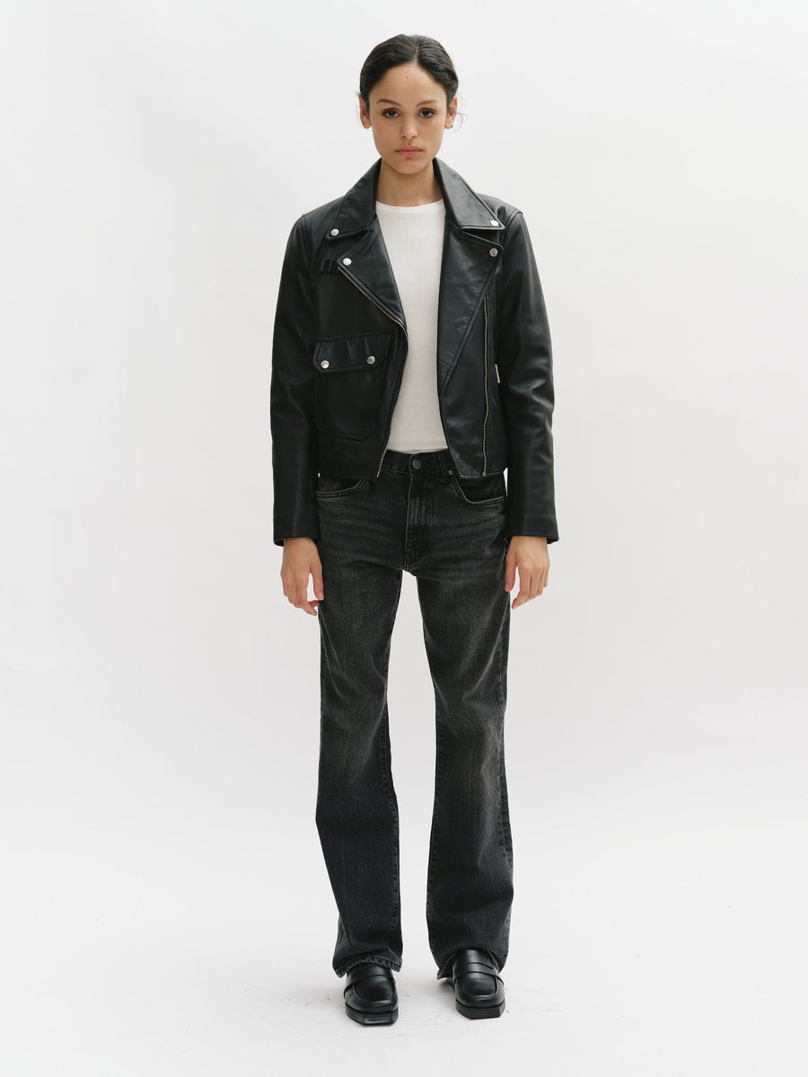 Classic Leather Biker Jacket with Lacing