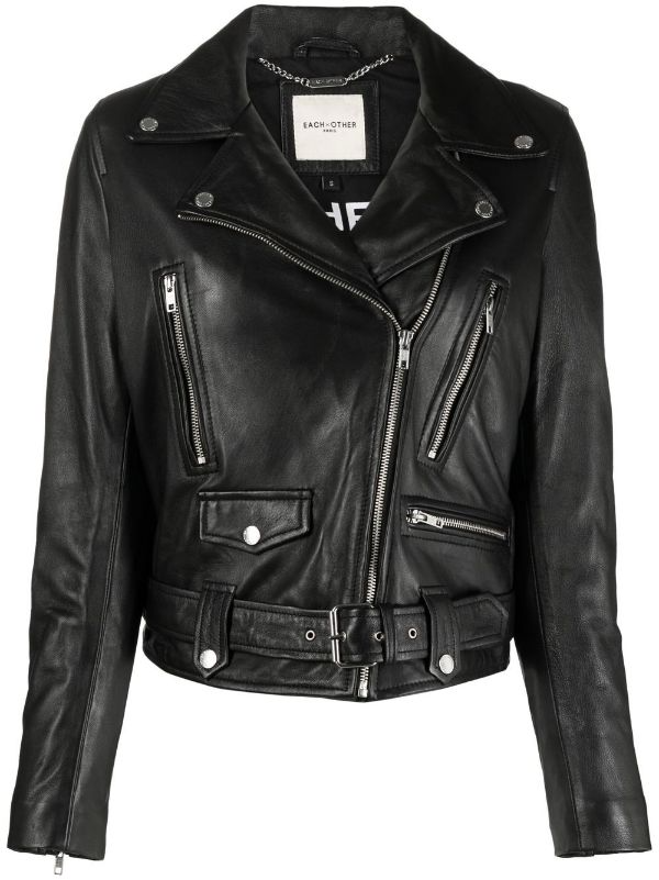 Classic Leather Biker Jacket with Lacing