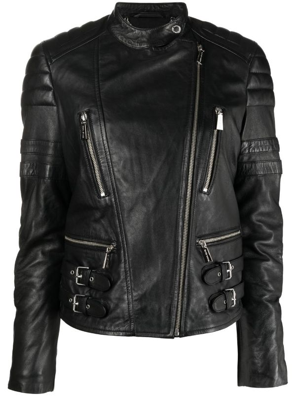 Padded Shoulder Racer Leather Jacket