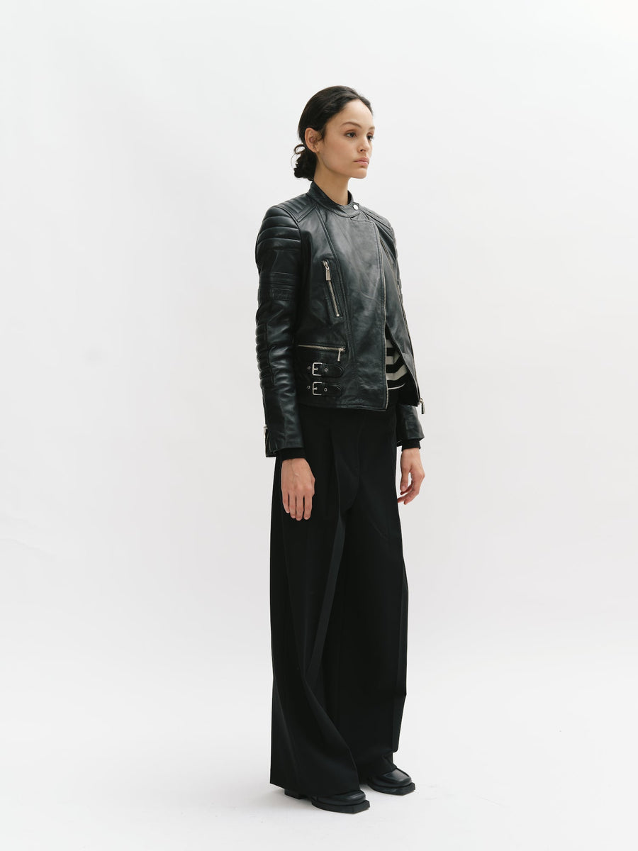 Padded Shoulder Racer Leather Jacket