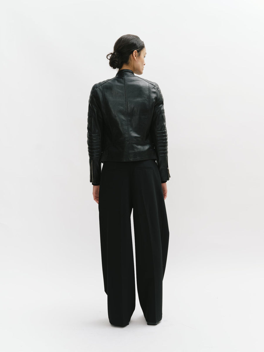 Padded Shoulder Racer Leather Jacket