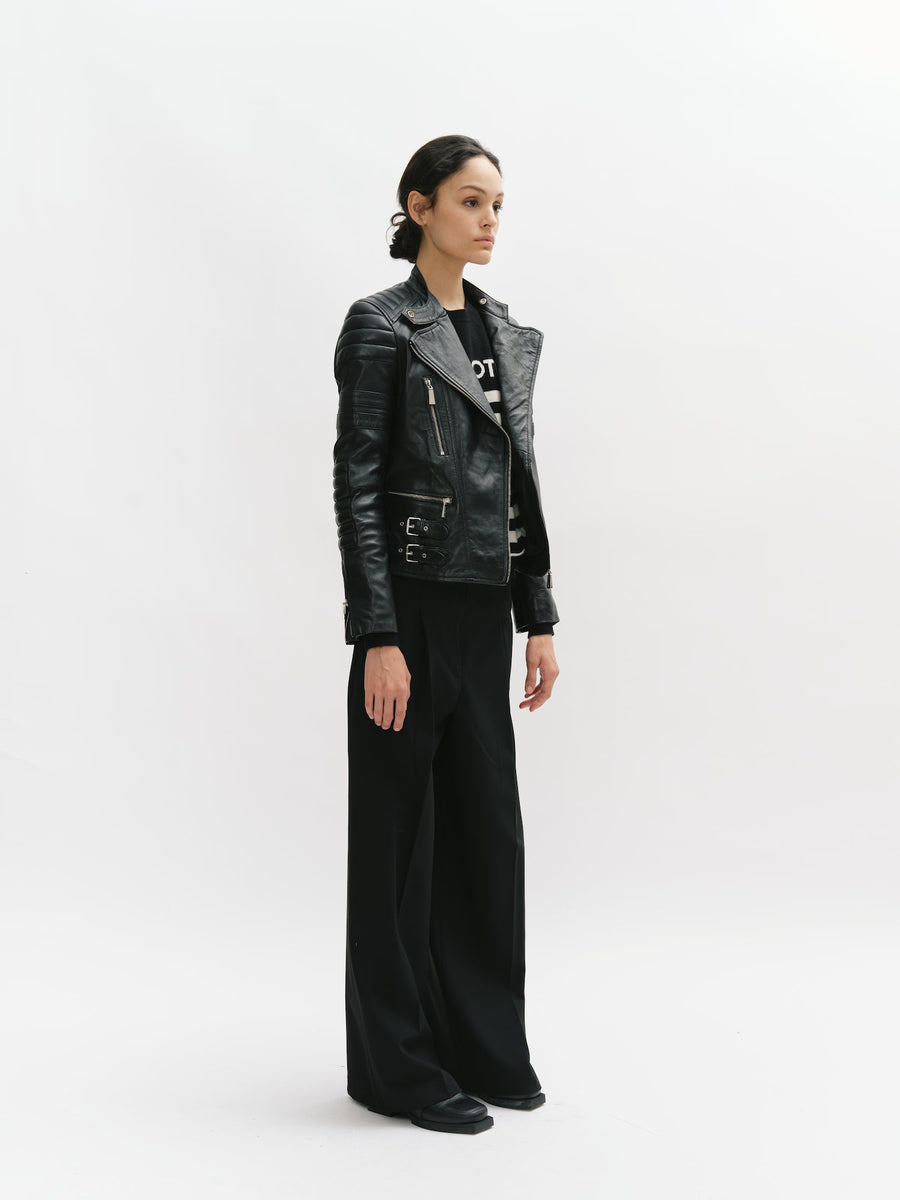 Padded Shoulder Racer Leather Jacket
