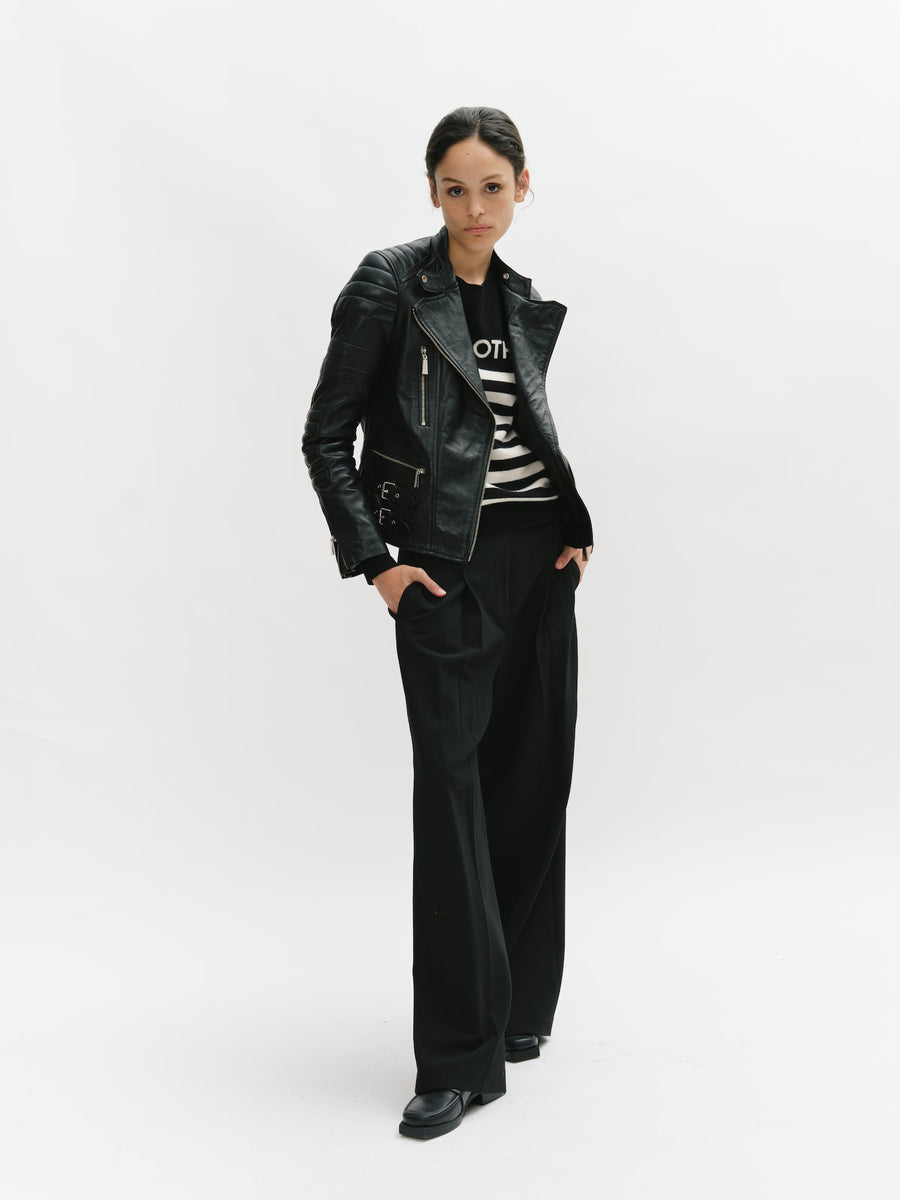 Padded Shoulder Racer Leather Jacket