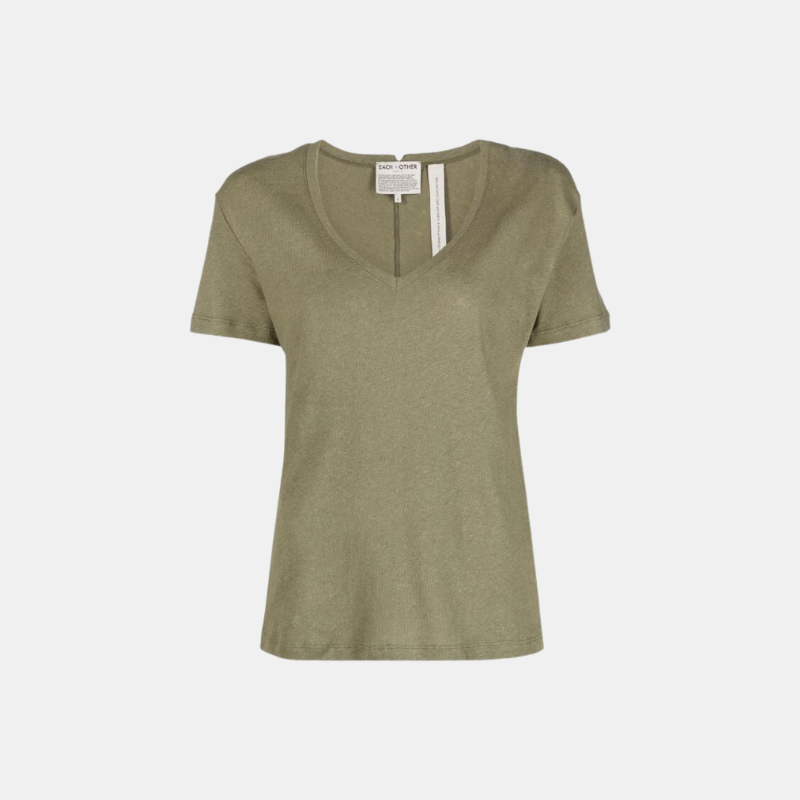 V-Neck Linen Fitted T-Shirt