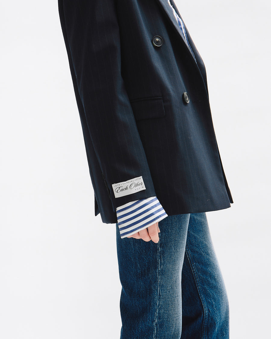 Oversize Pin Stripes Double Breasted Jacket
